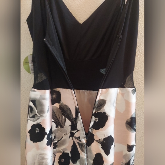 Windsor Black Top with Mesh Midriff Floral Pink and Tulle Train Full Skirt Dress - Picture 5 of 12